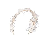 LRXIYODE Tiare de Mariage en Perles et Alliage Design Brillant et Fleurs, Accessoire Cheveux Blanc sans Décoloration, Portable pour Coiffure de Mariage et Fêtes