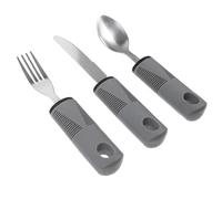 LRXIYODE Ustensiles Adaptés Anti-Tremblements pour Personnes Âgées Kit Vaisselle 3 Pièces Gris à Poignée Épaisse Couverts Ergonomiques pour Assistance Alimentaire et Autonomie
