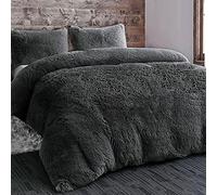 LS Home Laura Secret - Parure de lit en fausse fourrure à poils longs avec housse de couette et taie d'oreiller (anthracite, 1 place)