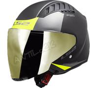 LS2 CASQUE JET OF600 COPTER URBANE AVEC VISIÈRE MIROIR OR - S - OF600 COPTER - URBANE NOIR MAT JAUNE VMO