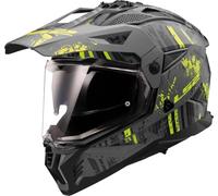 LS2, Casque Moto Cross PIONEER II CRAZY Matt Black Grey H-V Yellow, M