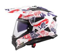 LS2, Casque Moto Cross Pioneer II Fantasy Matt White Red Blue, XS