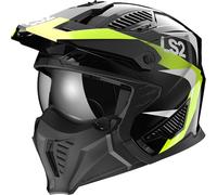 LS2, Casque Moto Jet Modulable Drifter Triality Gloss Black H-V Yellow, XXL