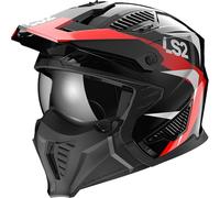 LS2, Casque Moto Jet Modulable Drifter Triality Gloss Black Red, M