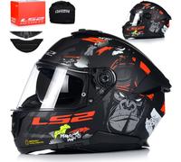 LS2 FF808 Stream II casque intégral noir rouge mat angry monkey avec pare-soleil, prêt pinlock 3XL