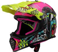LS2 MX437 Fast Evo II Mini Gorilla Casque de motocross pour enfants, rose-turquoise-jaune, taille M pour garçons