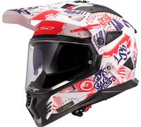 LS2 MX702 Pioneer II Fantasy Casque de motocross, blanc-rouge-bleu, taille S pour homme