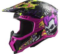 LS2 MX703 X-Force Fireskull Carbon Casque de motocross, Noir/Violet, Taille L (59/60)