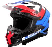 LS2 MX703 X-Force Galuo Carbon Casque de motocross, Blanc/Rouge/Bleu, Taille L (59/60)
