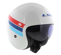 LS2 OF599 Spitfire II Retro blanc brillant rouge bleu - Casque moto Open Face...