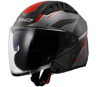 LS2 OF600 Copter II Diston Casque jet, Noir/Gris/Rouge, Taille M (57/58)