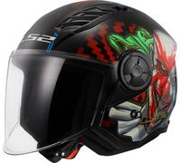 LS2 OF616 Airflow II Happy Dreams Casque jet, Noir/Blanc/Rouge, Taille M (57/58)