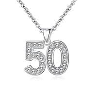 LSDesigns 50e ans bon anniversaire Collier avec Pendentif et chaîne en Argent Sterling 925 avec Cristaux Blancs Transparents - Cadeaupour sa Maman, Nan, Nana, sœur, épouse, Femme