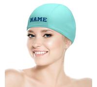 LSDINDF Bonnet de Bain Personnalisé avec Le Texte ou Le nom de Votre Choix, Facile à Mettre et à enlever, résistant aux déchirures, pour Enfants et Adultes, Turquoise