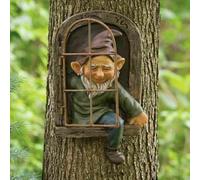 LSDZHK Lutin Sortant de la Porte Nain de Jardin en Résine Statue de Jardin, Figurine de Nain Suspendu pour Arbre Décoration de Visages d'Arbre Décoration Extérieure pour Patio Pelouse (Hommes)