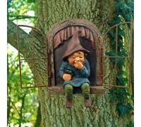 LSDZHK Statue de jardin Elf Out The Door - Figurine de nain en résine à suspendre - Décoration d'extérieur pour terrasse, pelouse (femme)