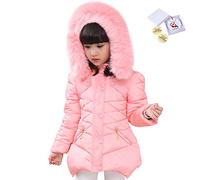 LSERVER Doudoune Filles Manteau Hiver Epaisse Chaud Blouson Enfant Veste à Capuche Fausse Fourrure, Rose, 9-10 Ans / 140