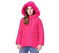 LSERVER Doudoune Filles Manteau Hiver Epaisse Chaud Blouson Enfant Veste à Capuche Fausse Fourrure, Rouge Clair, 6 Ans / 120