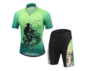 LSERVER Ensemble de Maillot de Cyclisme pour Enfant Gacon Fille, équitation Vert, 2X (Convient à 11-13 Ans)
