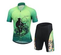 LSERVER Ensemble de Maillot de Cyclisme pour Enfant Gacon Fille, équitation Vert, L (Convient à 9-10 Ans)