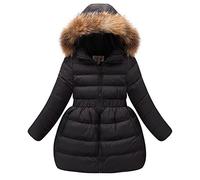 LSERVER Fille Manteau d'hiver Doudoune Neige Capuche Fourrure Robe Mi-Long, Noir, 5-6 Ans(Taille Fabricant: 120)