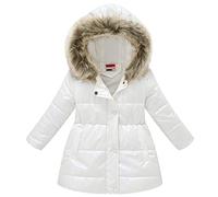 LSERVER Manteau Enfant Fille Brillante Epaisse Veste avec Fourrure Col Capuche Thermique Coupe-vent Blouson Enfants Mode Tunique Hiver Vêtements pour Âge 3-12 Ans, Blanc, 140