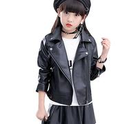 LSERVER Veste en Simili Cuir Zipper Manteau Court Veste Blazer à Manches Longues, Noir, 11 Ans(Taille Fabricant: 160)