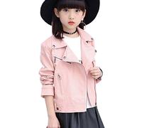LSERVER Veste en Simili Cuir Zipper Manteau Court Veste Blazer à Manches Longues, Rose, 11 Ans(Taille Fabricant: 160)