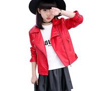 LSERVER Veste en Simili Cuir Zipper Manteau Court Veste Blazer à Manches Longues, Rouge, 11 Ans(Taille Fabricant: 160)