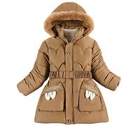 LSERVER Veste Fille avec Fourrure Col Capuche Polaire Chaude Doudoune Mode Tunique Manteau Enfants Epais Longs Hiver Vêtements pour Âge 3-13 Ans, Marron, 150