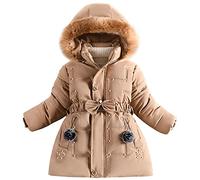 LSERVER Vêtements Fille Polaire Epaisse Doudoune avec Fourrure Col Capuche Mode Tunique Manteau Enfants Coupe-vent Chauds Veste pour Âge 5-13 Ans, Kaki, 120