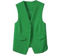 LSFYYDS Femmes sans Manches Gilet Veste élégant Slim Bouton col Bureau Gilet Parti Vintage V - Neck Costume économique Robe Gilet,Vert,L