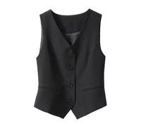 LSFYYDS Gilet de costume pour femmes, Slim - fit V - neck smoking Vest, gilet de costume, gilet de robe vintage, gilet de costume décontracté, top d'été,Noir,M