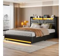 LSFYYDS Lit capitonné, 160 x 200 cm, avec fonction de charge USB de type C, éclairage LED et 4 tiroirs, lit double pour adolescent, lit double, lit de rangement, cadre de lit, sommier à lattes en bois