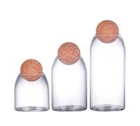 LSFYYDS Lot de 3 Bocaux de Stockage en Verre avec Couvercle Sphérique en Liège, Réservoir Alimentaire en Verre, Jolis Bocaux Ronds Décoratifs en Verre pour épices, Sucre, thé, Grains de