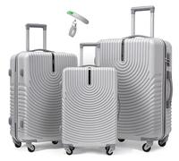LSFYYDS Lot de 3 valises rigides, extensibles, légères, 100 % PC, durables, avec serrure TSA et 4 roulettes à 360 °, valise de voyage, ensemble de bagages, argenté, L, unisexe