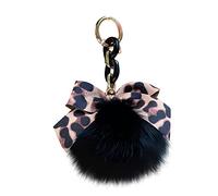 LSGGTIM Porte-clés en peluche pompon boule avec motif léopard Bowknot Pendentif de sac pour femme Pompon Boule en peluche Pom Porte-clés voiture pour femmes filles 15 cm x 9 cm, Noir , 15cmx9cm