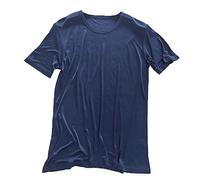 LSHARON T-shirt 100 % soie de mûrier tricoté à col rond et manches courtes pour homme, bleu marine, L