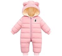 LSHDCER Combinaison de Neige Bébé Garçon Fille Barboteuse à Capuche Plus Velours Combinaison de Ski Grenouillère Épaissie pour Hiver, Rose, 80/1-2 Ans