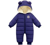 LSHDCER Combinaison de Neige Bébé Garçon Fille Barboteuse à Capuche Plus Velours Combinaison de Ski Grenouillère Épaissie pour Hiver, Bleu Foncé, 90/2-3 Ans