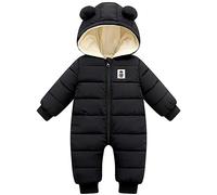 LSHDCER Combinaison de Neige Bébé Garçon Fille Barboteuse à Capuche Plus Velours Combinaison de Ski Grenouillère Épaissie pour Hiver, Noir, 80/1-2 Ans