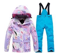 LSHDCER Combinaison Ski Enfant Épaisse Chaude Combinaison de Neige Garçon Fille Imperméable Ensemble Snowsuit 2pcs Coupe-Vent, Veste Violette + Pantalon Bleu, L/8-9 Ans