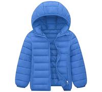 LSHDCER Doudoune Enfant Courte Veste Matelassée en Coton de Couleur Unie Manteau Hiver à Capuche à Manches Longues pour Garçon Fille,Bleu Royal,150/8-9 Ans