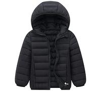 LSHDCER Doudoune Enfant Courte Veste Matelassée en Coton de Couleur Unie Manteau Hiver à Capuche à Manches Longues pour Garçon Fille,Noir,180/14-15 Ans