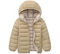 LSHDCER Doudoune Enfant Courte Veste Matelassée en Coton de Couleur Unie Manteau Hiver à Capuche à Manches Longues pour Garçon Fille, Kaki, 160/12-13 Ans