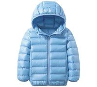 LSHDCER Doudoune Enfant Courte Veste Matelassée en Coton de Couleur Unie Manteau Hiver à Capuche à Manches Longues pour Garçon Fille, Bleu Ciel, 150/10-11 Ans
