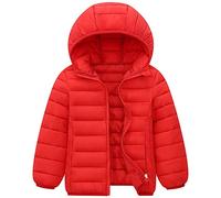 LSHDCER Doudoune Enfant Courte Veste Matelassée en Coton de Couleur Unie Manteau Hiver à Capuche à Manches Longues pour Garçon Fille, Rouge, 110/3-4 Ans