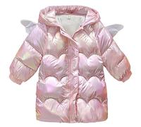 LSHDCER Doudoune Enfant Fille à Capuche Veste Matelassée en Coton Manteau Hiver Enfant à Surface Brillante, Rose, 110/3-4 Ans L2A34P11