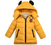LSHDCER Doudoune Enfant Garçon Veste Matelassée en Coton Manteau Hiver à Capuche Détachable Blouson Coupe-vent d’Ours de Dessin Animé, Jaune, 110/3-4 Ans