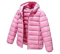 LSHDCER Doudoune Enfant Unisexe Ultra Légère Veste Fille en Duvet à Capuche Détachable Manteau Blouson Garçon Chaud pour Automne Hiver, Rose, 150/10-11 Ans